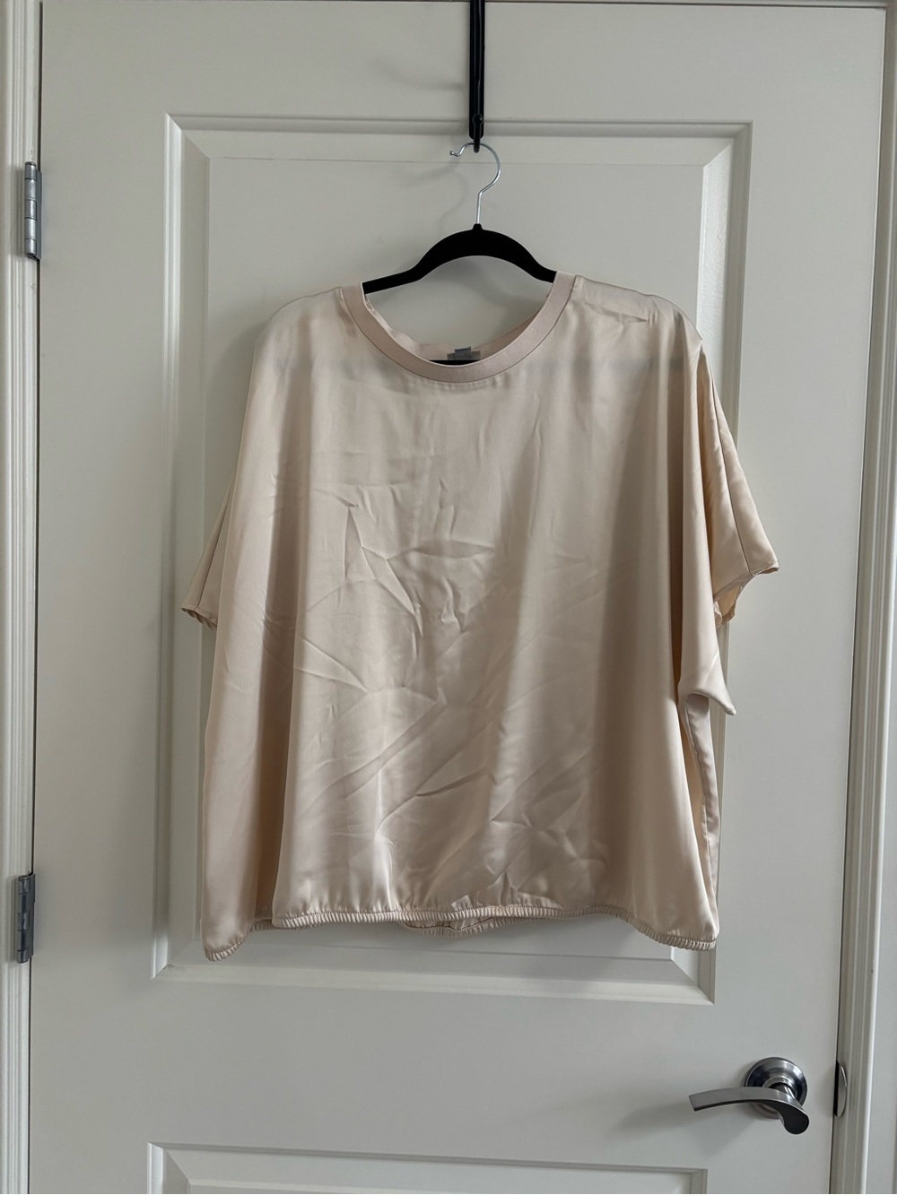 a new day Satin Short Sleeve Tee in Light Beige